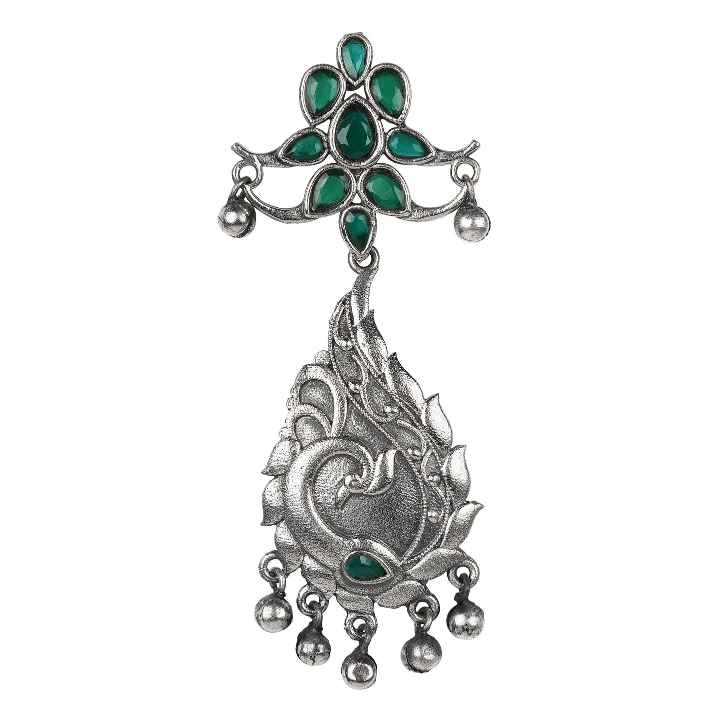 Oxidized earring with Green stones