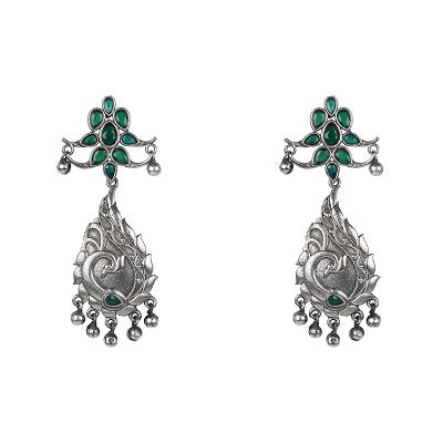 Oxidized earring with Green stones