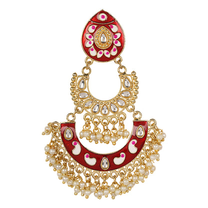 Red green jhumki with pearls