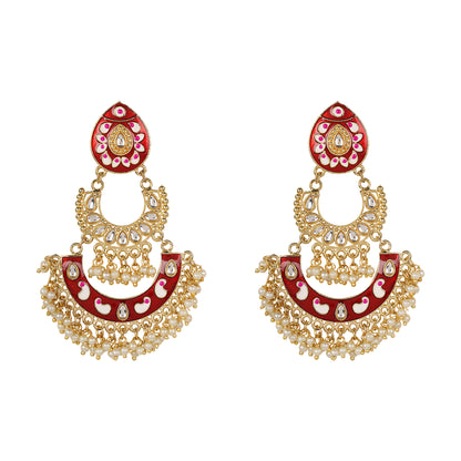 Red green jhumki with pearls