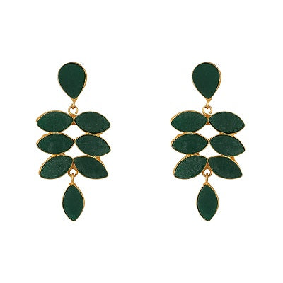 Leaf earring with green stone