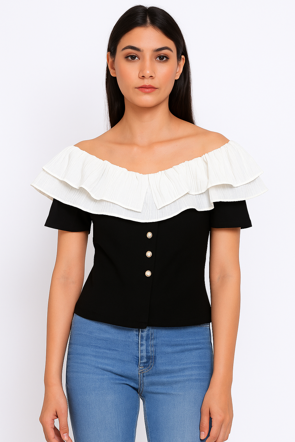 Black cute sleeves women top