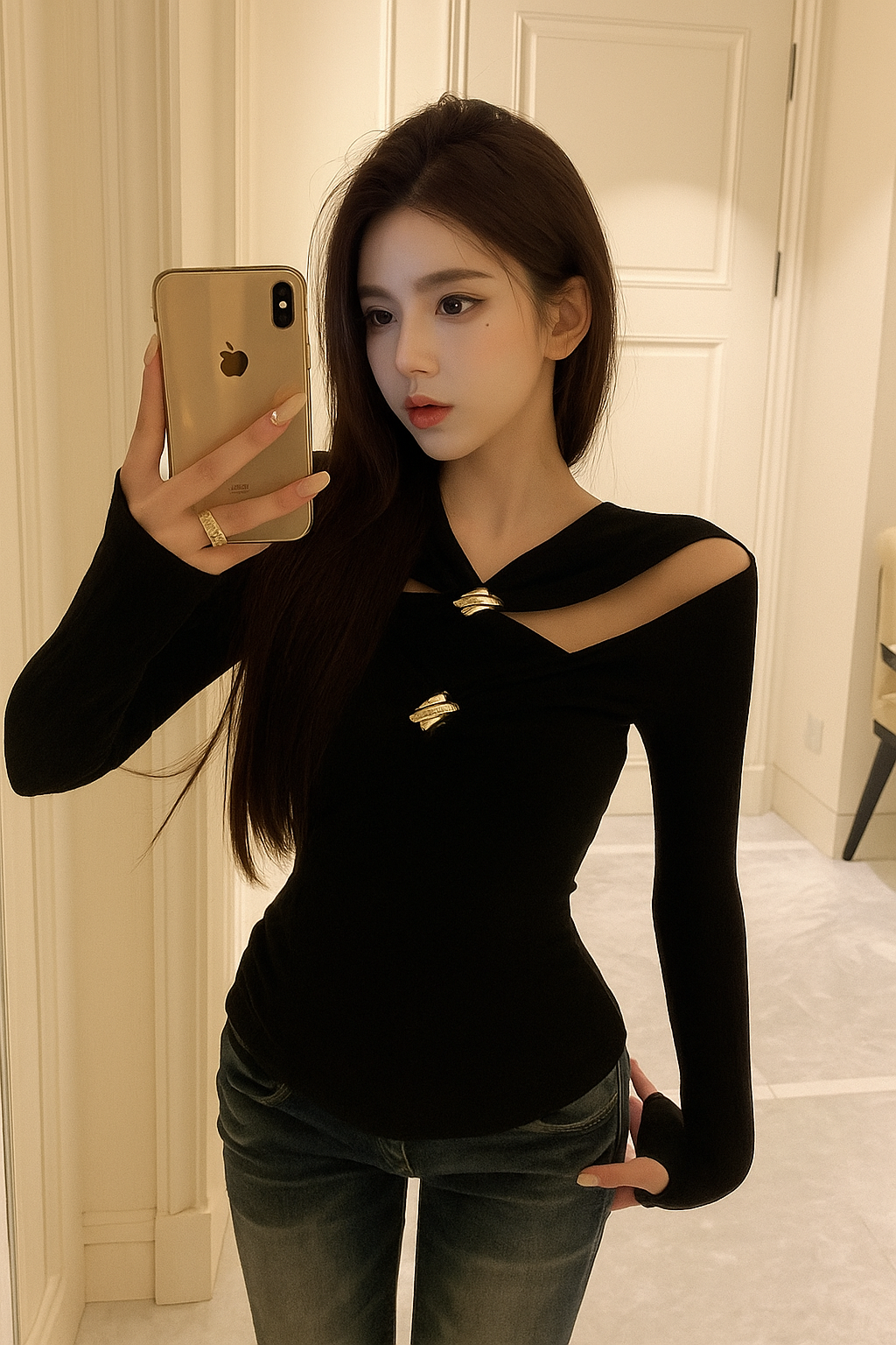 Cross strap black T shirt