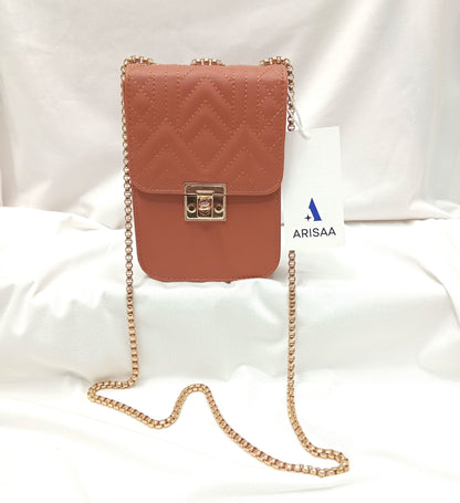 Fancy tan handbag with  gold chain