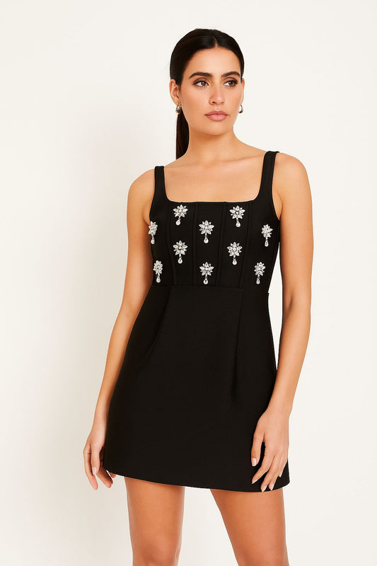 Beautiful black flayred one piece with sleev less hand