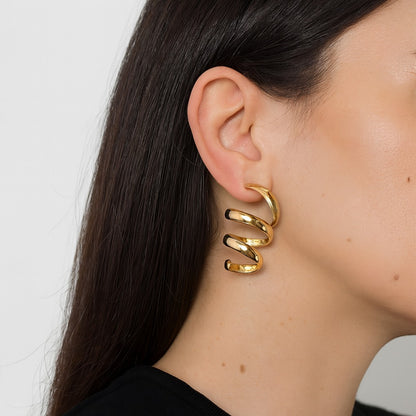 New gold long twisted rope circle earring