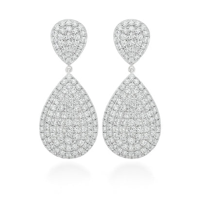 White gold plated micro cubic zirconia teardrop dangle earring for women