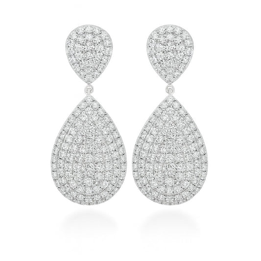 White gold plated micro cubic zirconia teardrop dangle earring for women