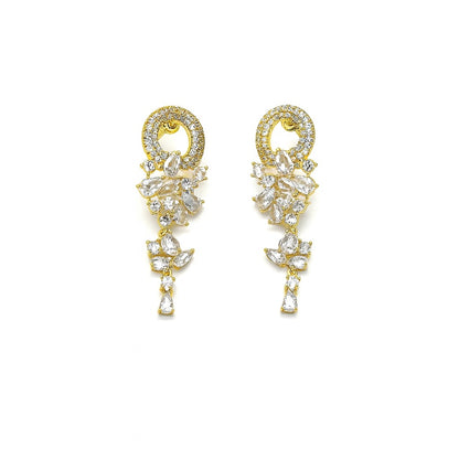 Heavy look gold plated drop style diamonds ear spike earring