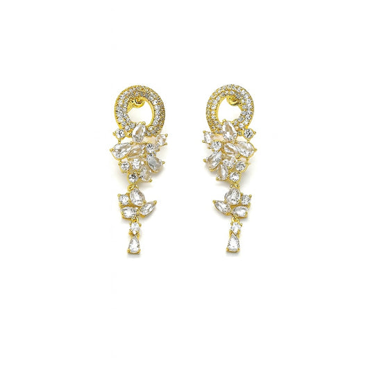 Heavy look gold plated drop style diamonds ear spike earring
