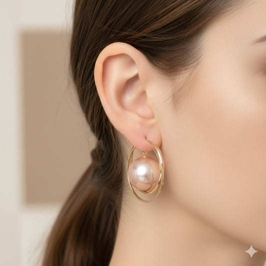 Rosalind Champagne Pearl Orbit Hoops