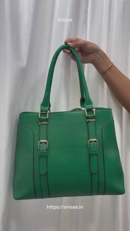 Smooth green colour hand bag
