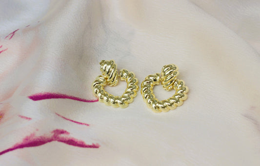 Gold heart shaped dangle drop earring