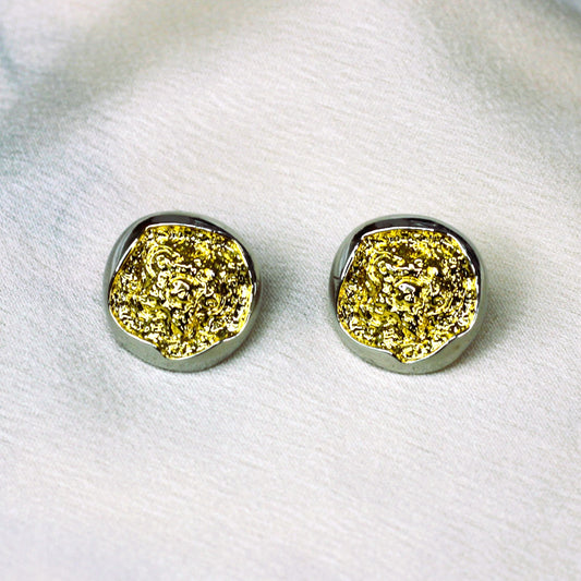 Gold glitter stud earring with silver finish